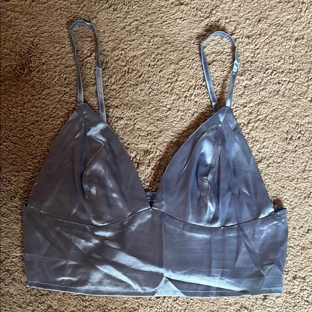 SHEIN XS light blue satin crop top